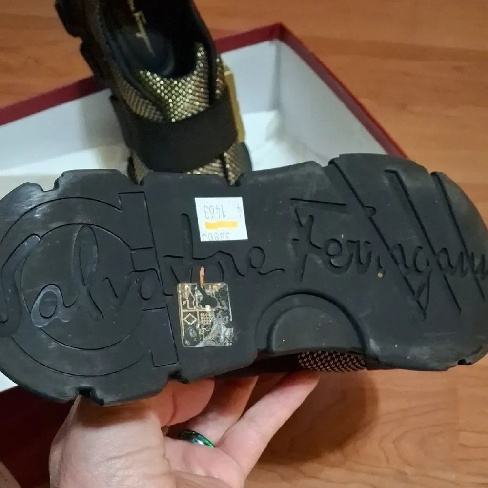 Salvatore Ferragamo Black and Gold Kids Sneakers